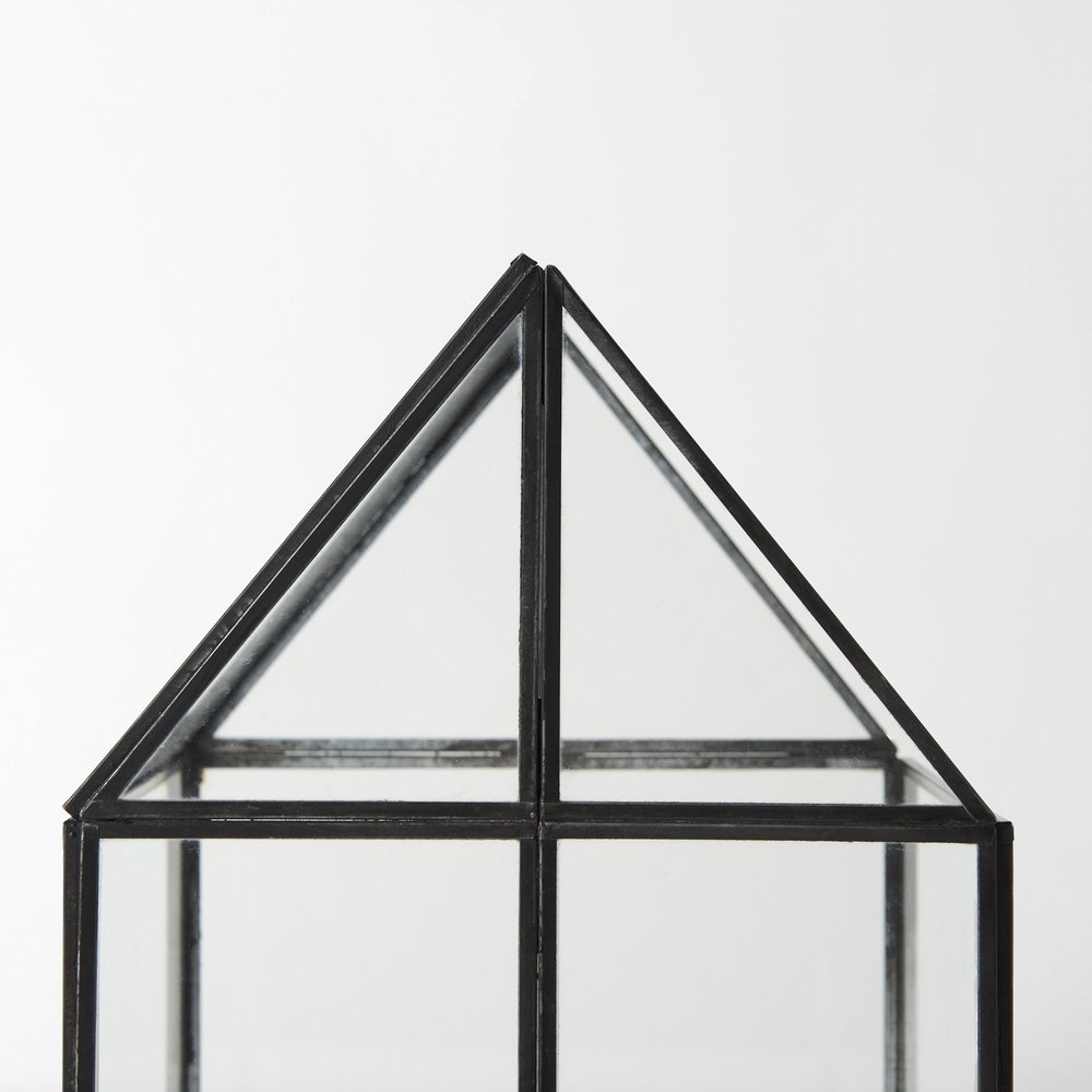 8" Clear And Black Glass And Metal Terrarium House Organizing Box
