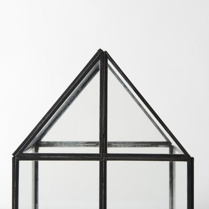 8" Clear And Black Glass And Metal Terrarium House Organizing Box