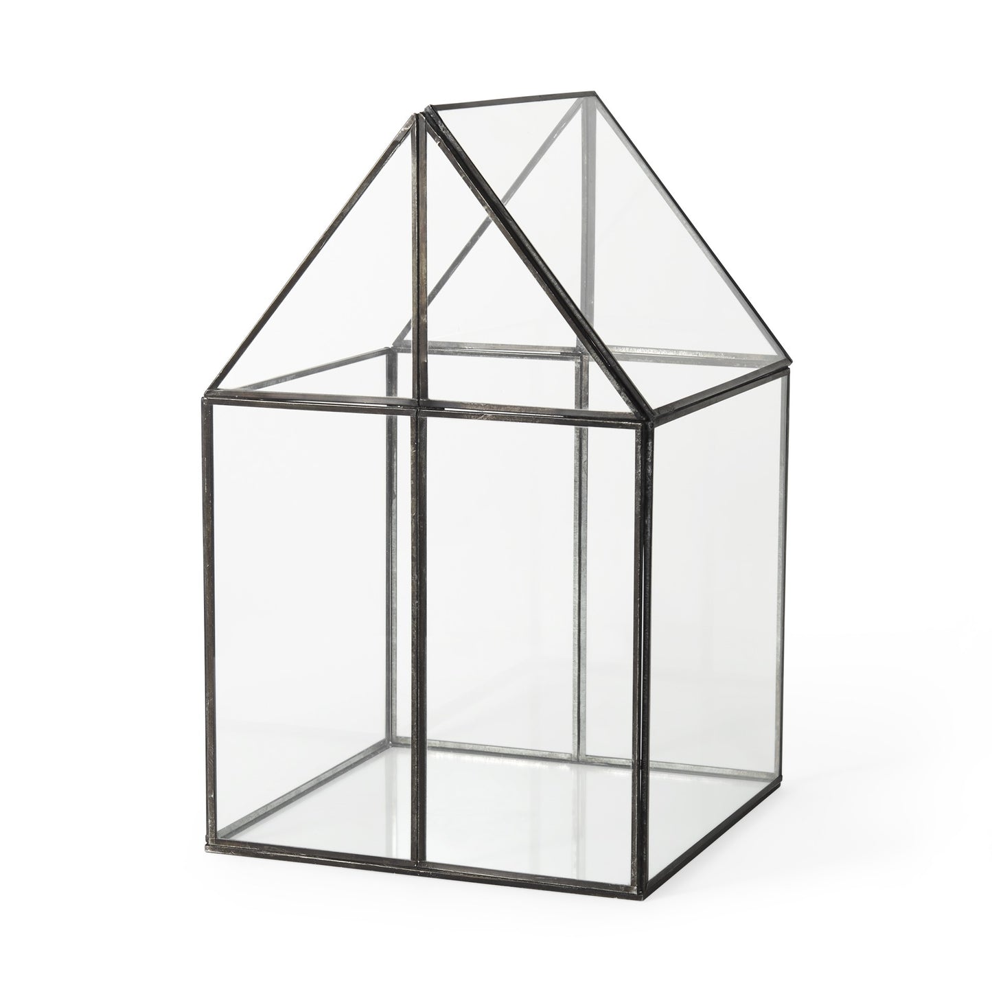 10" Clear And Black Glass and Metal Terrarium Box