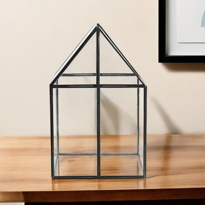 10" Clear And Black Glass and Metal Terrarium Box