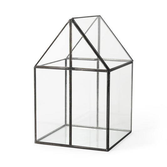 10" Black And Clear Glass And Metal Box