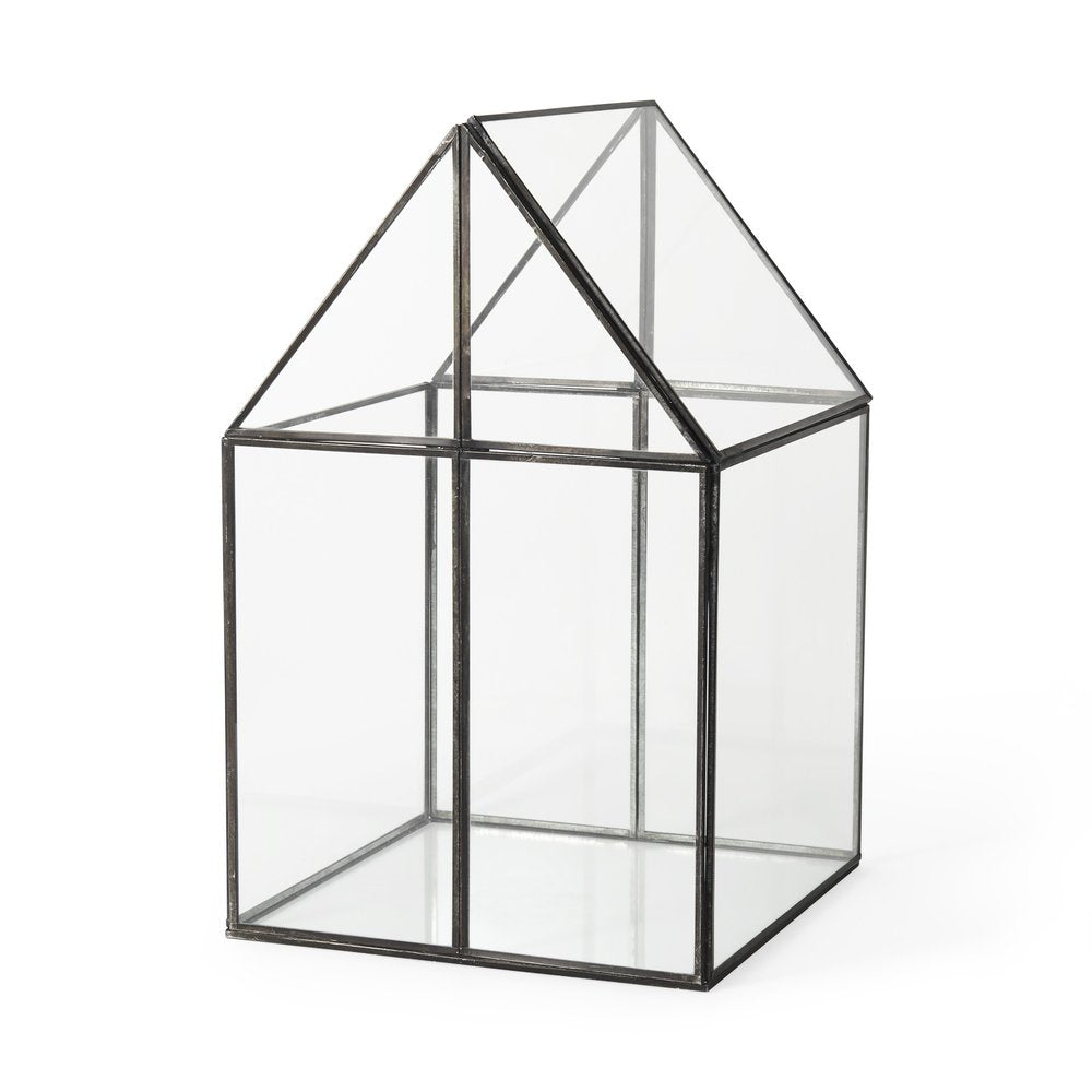 10" Black And Clear Glass And Metal Box