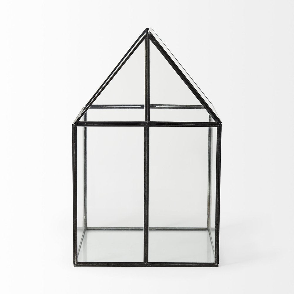 10" Black And Clear Glass And Metal Box