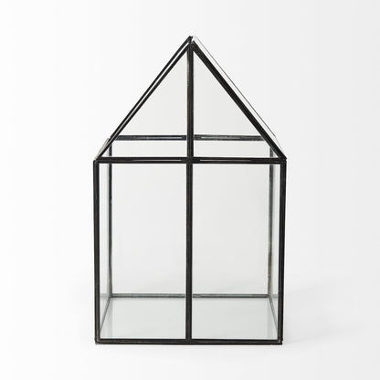 10" Black And Clear Glass And Metal Box