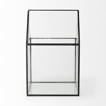 10" Clear And Black Glass and Metal Terrarium Box