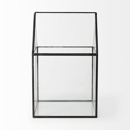 10" Black And Clear Glass And Metal Box