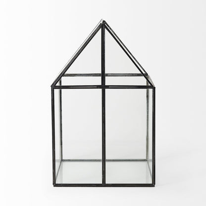 10" Black And Clear Glass And Metal Box