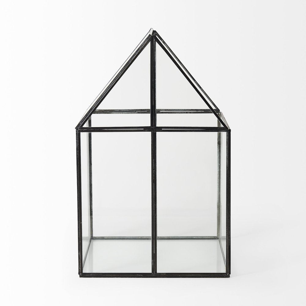10" Black And Clear Glass And Metal Box