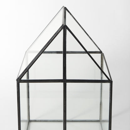 10" Clear And Black Glass and Metal Terrarium Box