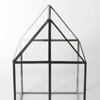 10" Black And Clear Glass And Metal Box