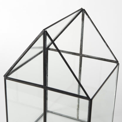 10" Clear And Black Glass and Metal Terrarium Box