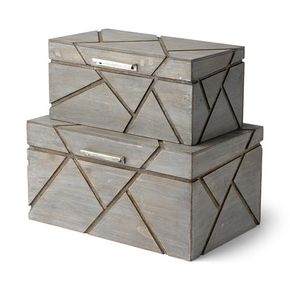 11" Gray Solid Wood Box With Lid