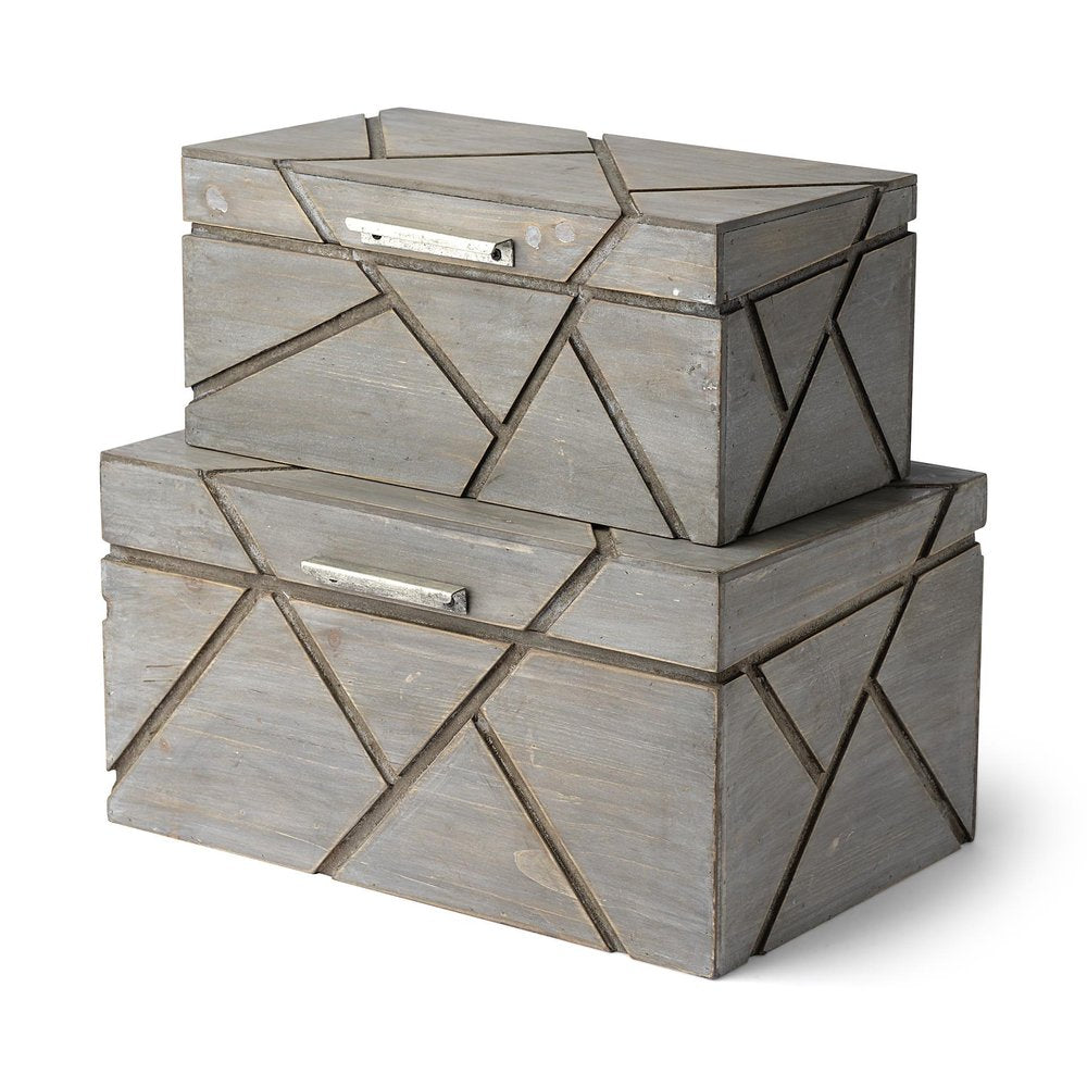 11" Gray Solid Wood Box With Lid