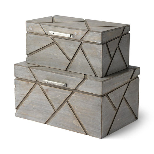 11" Gray Solid Wood Box With Lid