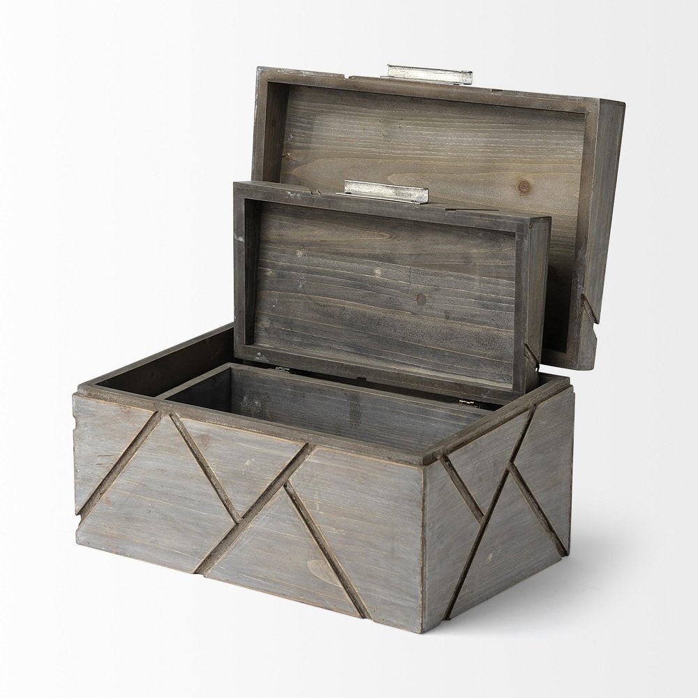 11" Gray Solid Wood Box With Lid