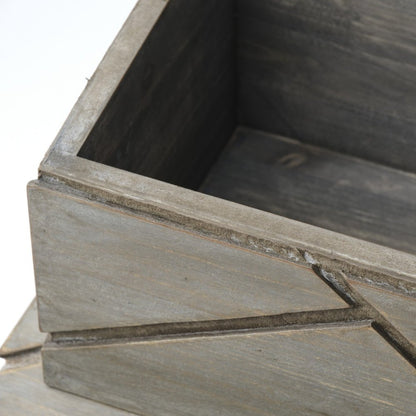 11" Gray Solid Wood Box With Lid