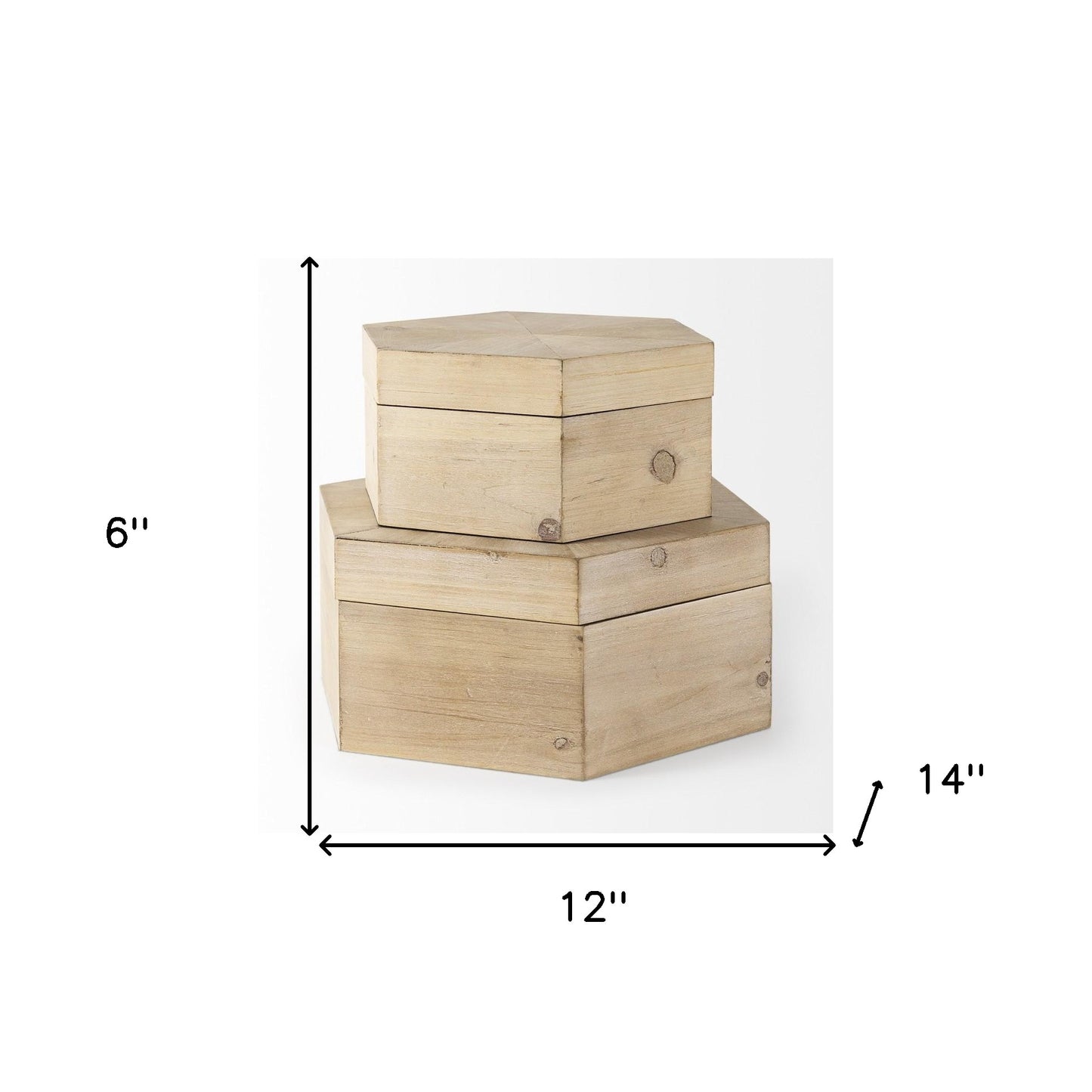 Set of Two 12" Natural Solid Wood Box