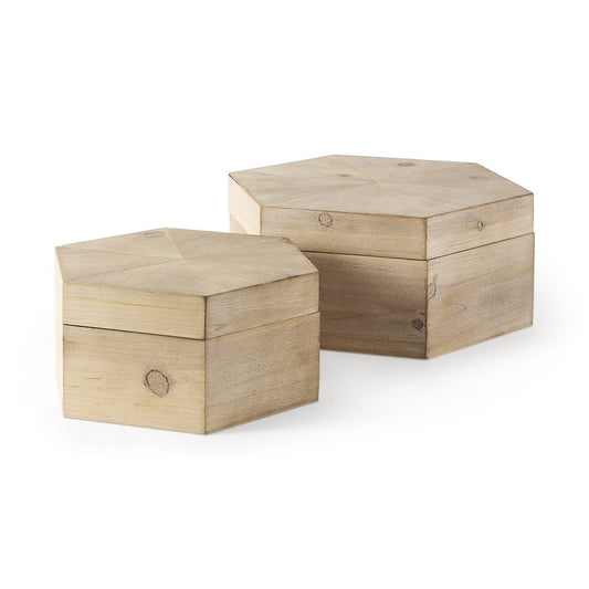 Set of Two Natural Solid Wood Box With Lid