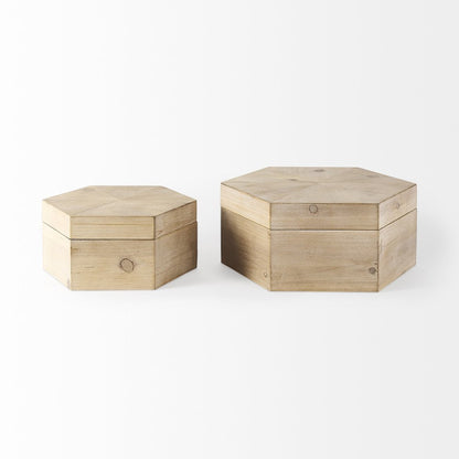 Set of Two Natural Solid Wood Box With Lid