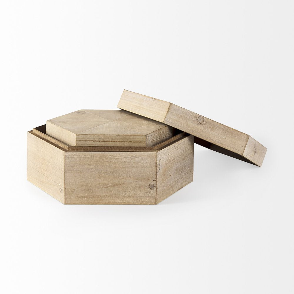 Set of Two Natural Solid Wood Box With Lid