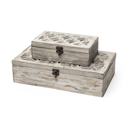 Set of Two 8" White Solid Wood Box