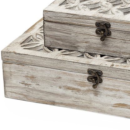 Set of Two 8" White Solid Wood Box