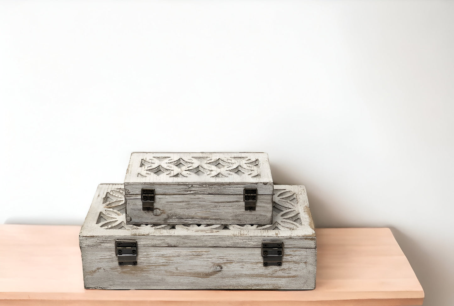 Set of Two 8" White Solid Wood Box