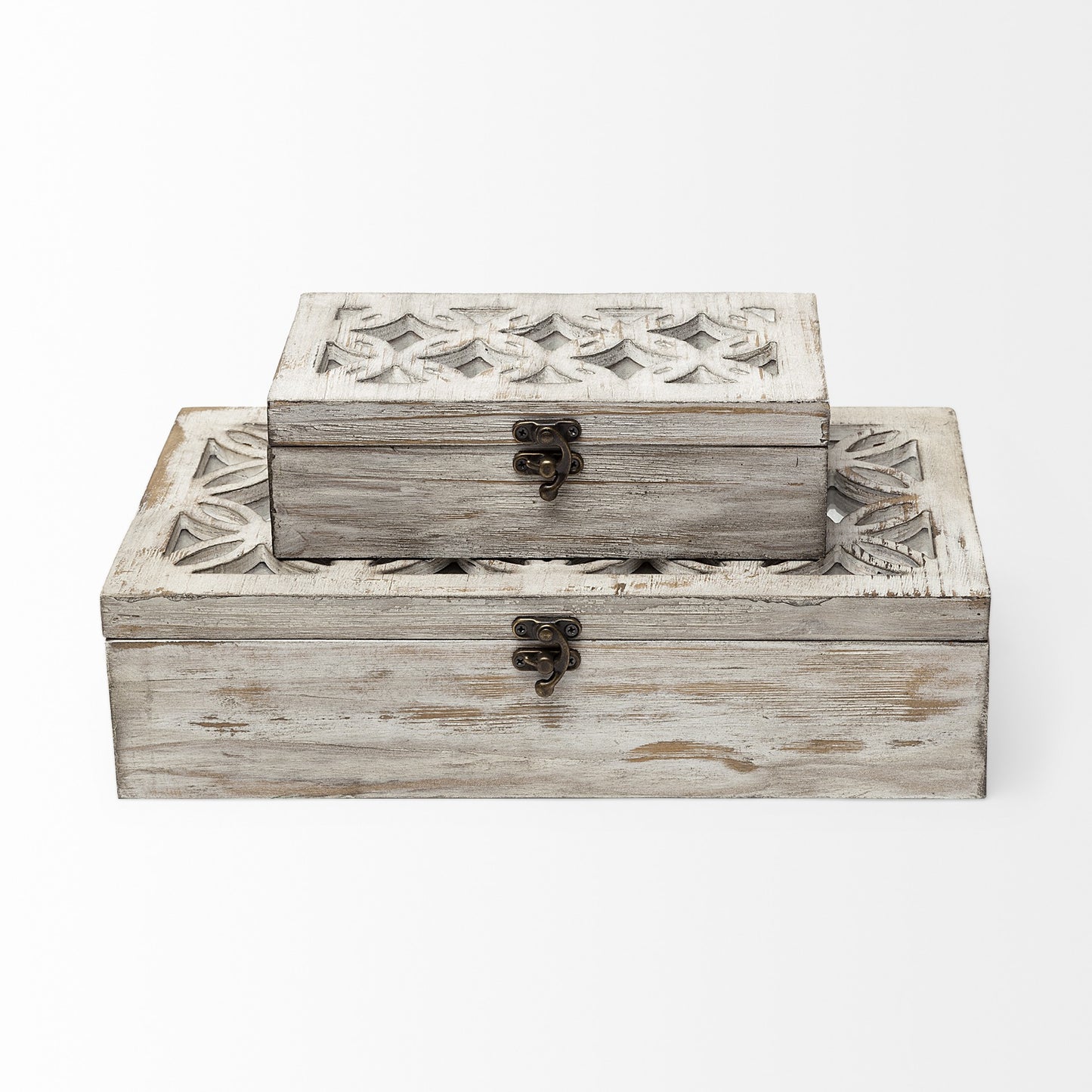 Set of Two 8" White Solid Wood Box