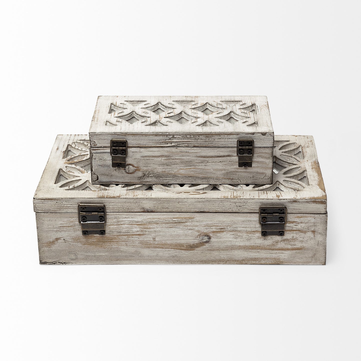 Set of Two 8" White Solid Wood Box