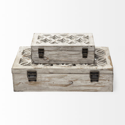 Set of Two 8" White Solid Wood Box