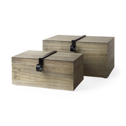 Set of Two 12" Brown Solid Wood Desk Organizer