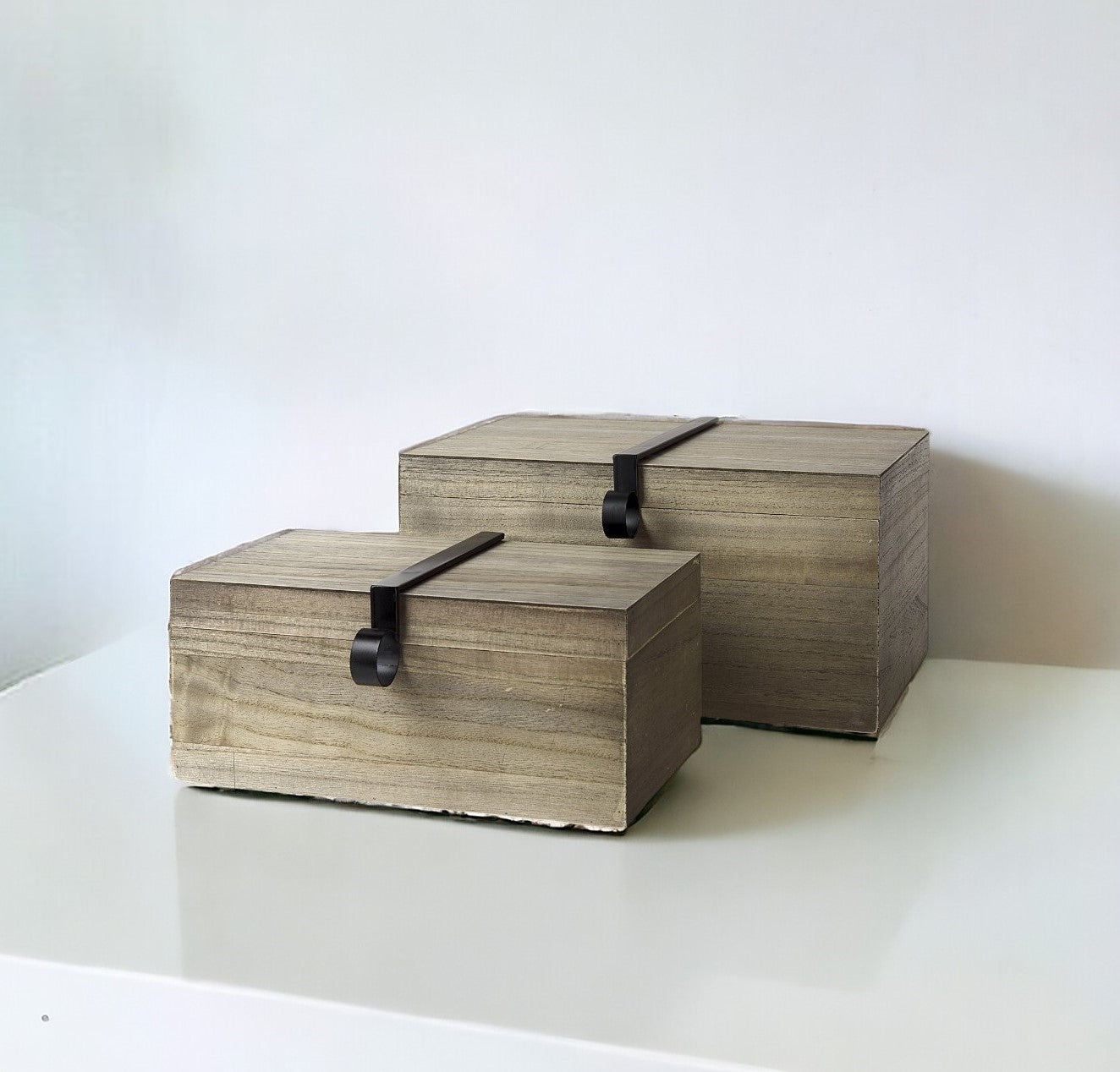 Set of Two 12" Brown Solid Wood Desk Organizer