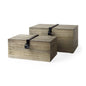 Set of Two Brown Solid Wood Box With Lid