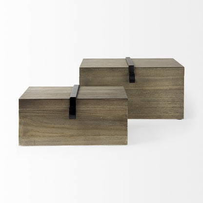 Set of Two 12" Brown Solid Wood Desk Organizer