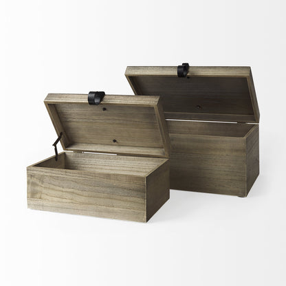 Set of Two 12" Brown Solid Wood Desk Organizer