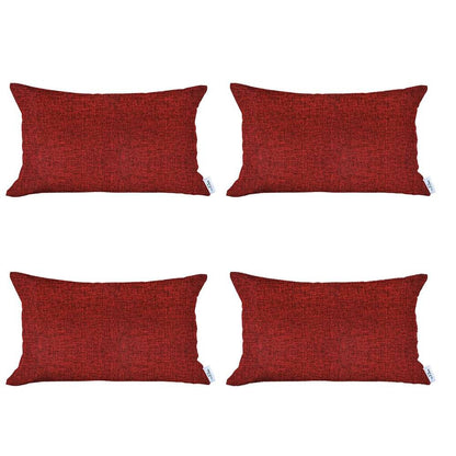 Set Of 4 Red Jacquard Lumbar Pillow Covers