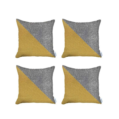 Set Of 4 White And Yellow Diagonal Pillow Covers