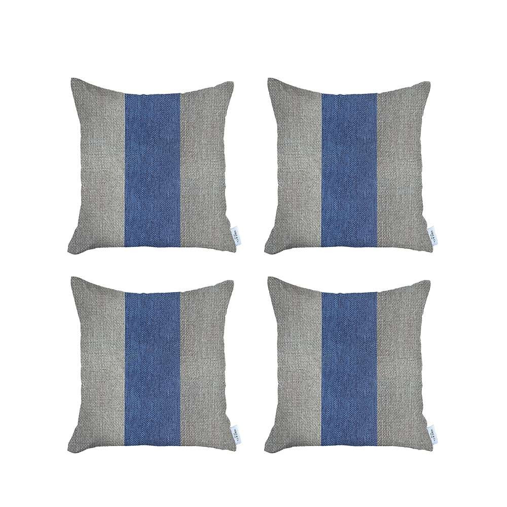 Set Of 4 Ivory And Blue Center Pillow Covers