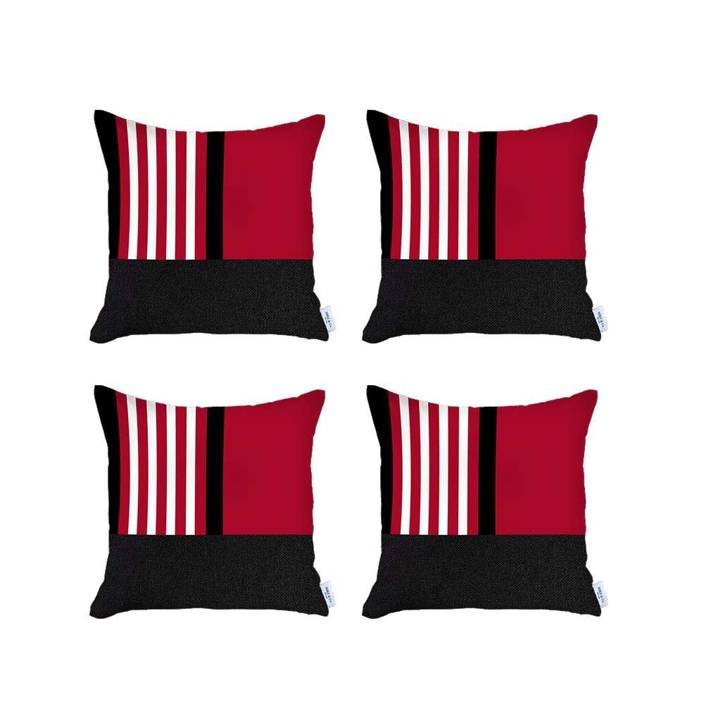 Set Of 4 Red And Black Printed Pillow Covers