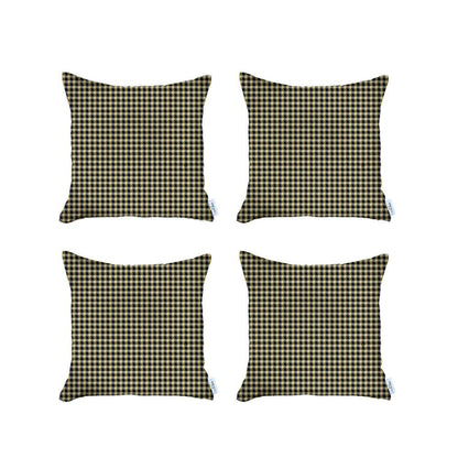 Set Of 4 Pale Yellow Houndstooth Pillow Covers