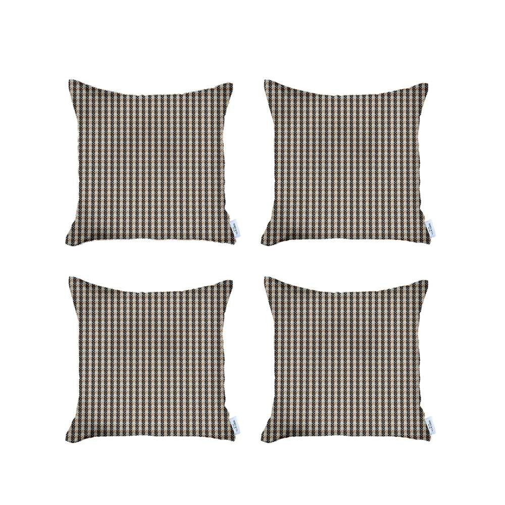 Set Of 4 Tan Houndstooth Pillow Covers