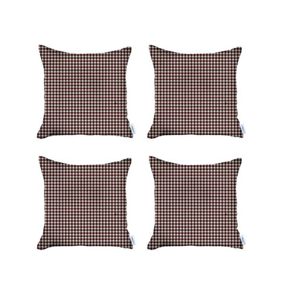 Set Of 4 Red Houndstooth Pillow Covers