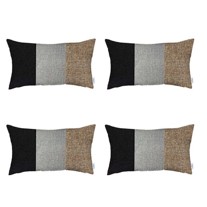 Set Of 4 Brown Tripartite Lumbar Pillow Covers