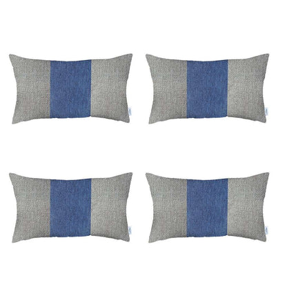 Set Of 4 White And Blue Lumbar Pillow Covers