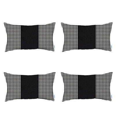 Set Of 4 Black Houndstooth Lumbar Pillow Covers