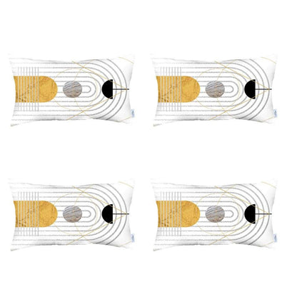 Set Of 4 White Patterned Lumbar Pillow Covers