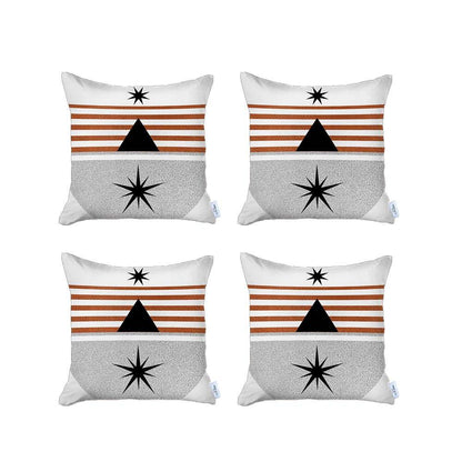 Set Of 4 Orange And Ivory Striped Pillow Covers