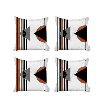 Set Of 4 Orange And Ivory Boho Chic Pillow Covers