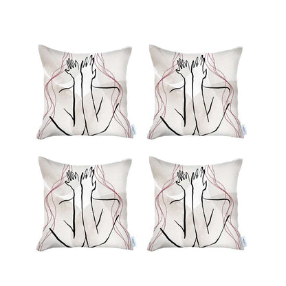 Set Of 4 White Boho Chic Printed Pillow Covers