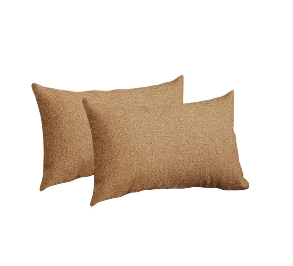 Set of Two 12" X 20" Tan Fabric Lumbar Throw Pillow Covers